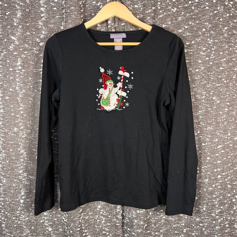 Laura Scott Holiday Winter Snowman Top Long Sleeve